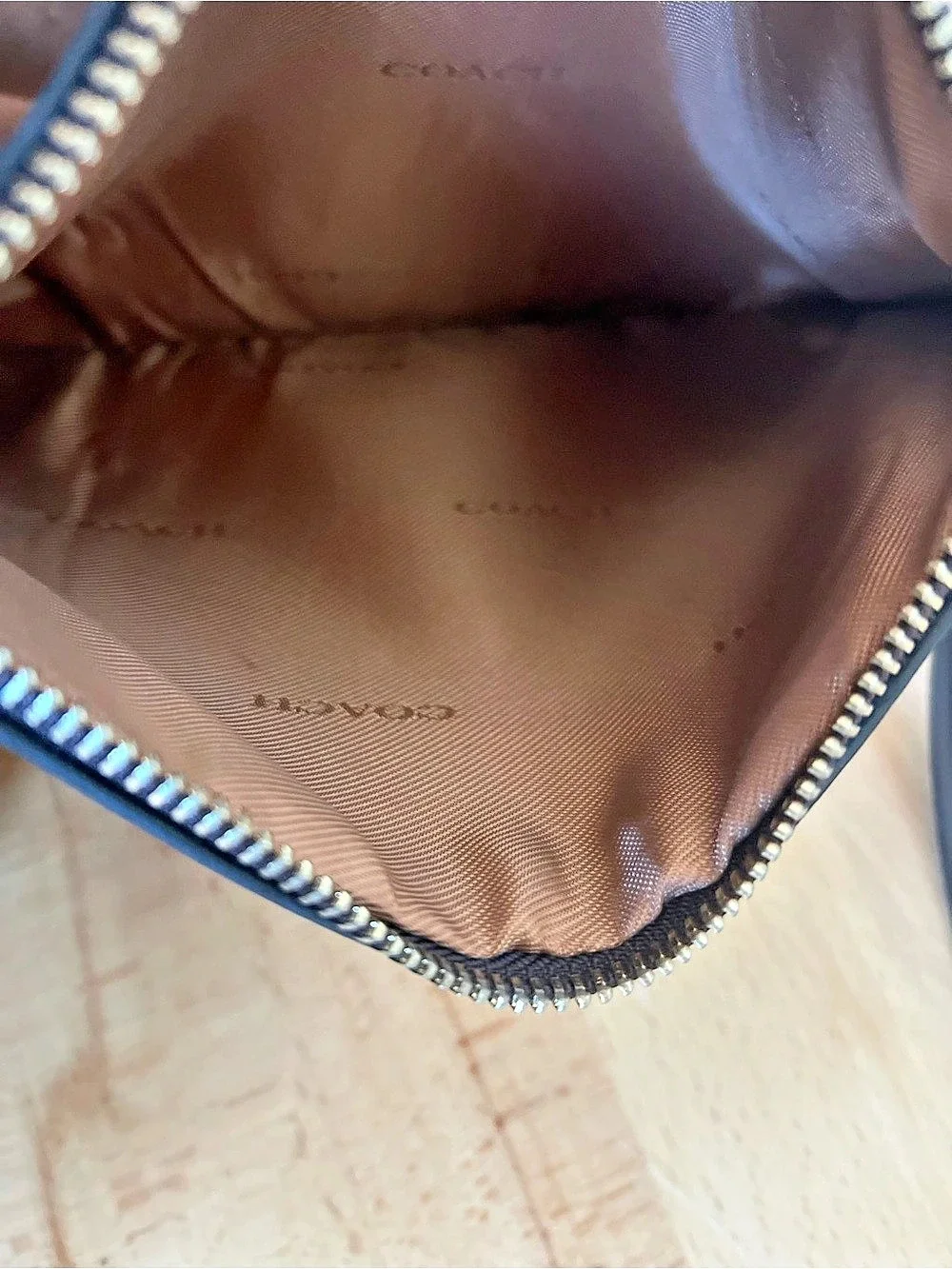 Coach Large Corner Zip Wristlet Brown Logo Monogram